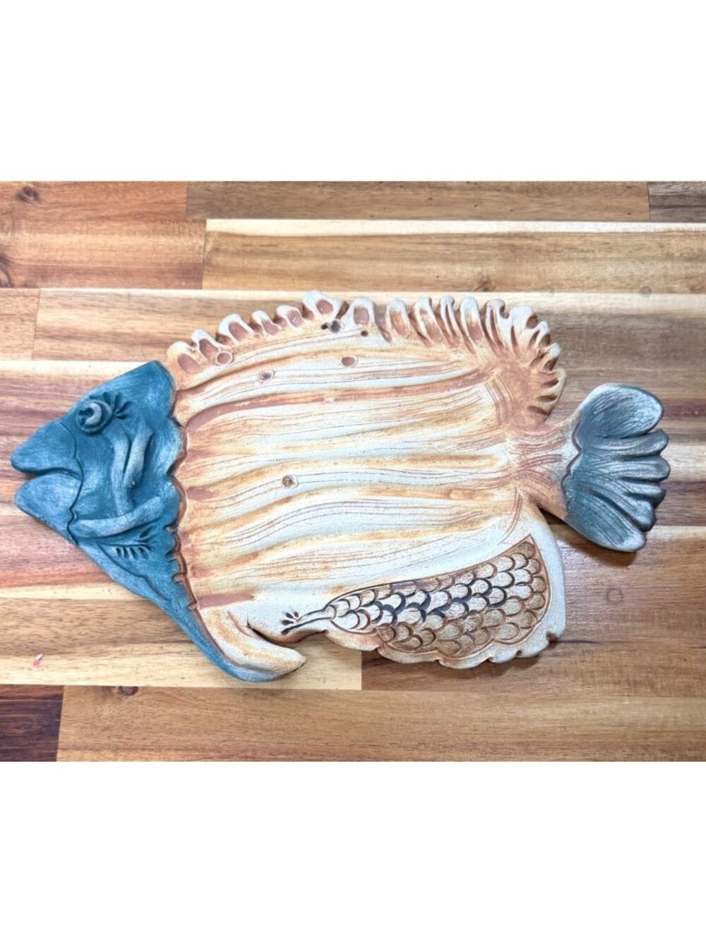 Vintage Artisian Pottery  Fish Platter Handcrafted Clay Serving Dish Wall Decor